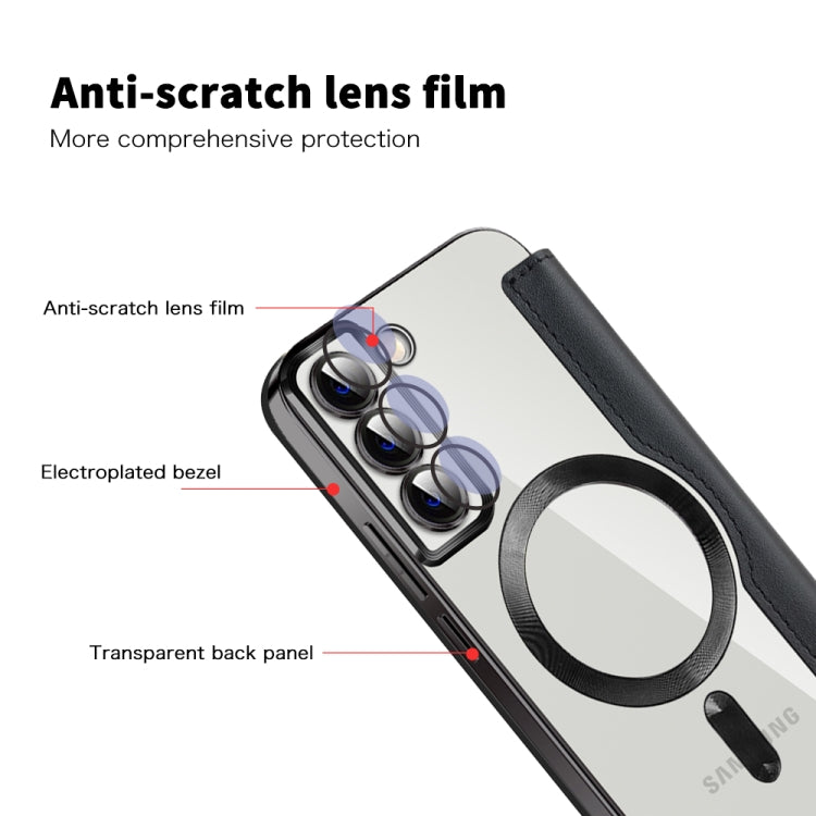 For Samsung Galaxy S22 5G Shield Magsafe RFID Anti-theft Rhombus Leather Phone Case(Black) - Galaxy S22 5G Cases by PMC TechLife | Online Shopping South Africa | PMC TechLife
