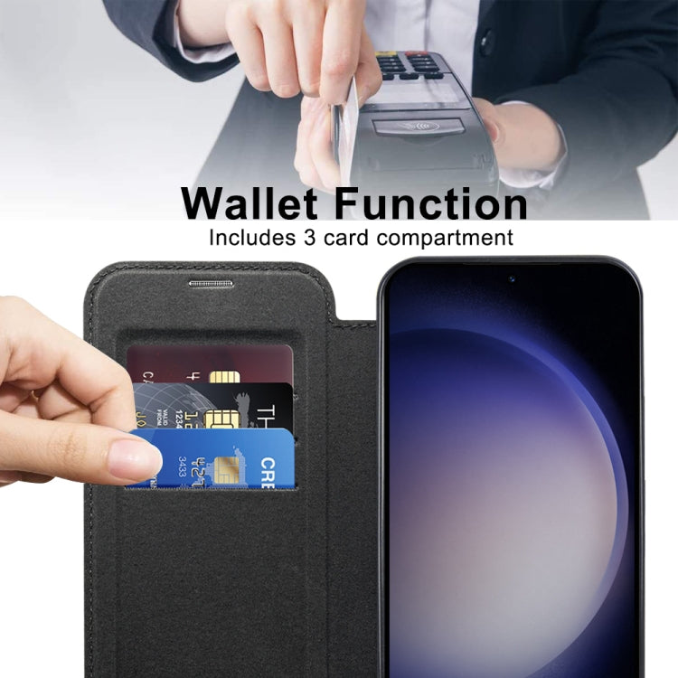 For Samsung Galaxy S24 5G Shield Magsafe RFID Anti-theft Rhombus Leather Phone Case(Black) - Galaxy S24 5G Cases by PMC TechLife | Online Shopping South Africa | PMC TechLife