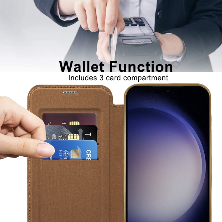 For Samsung Galaxy S24 5G Shield Magsafe RFID Anti-theft Rhombus Leather Phone Case(Brown) - Galaxy S24 5G Cases by PMC TechLife | Online Shopping South Africa | PMC TechLife