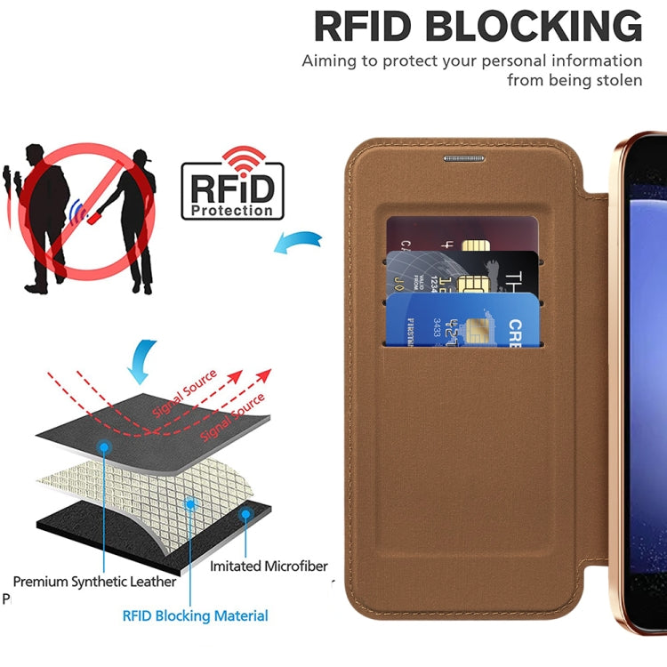 For Samsung Galaxy S23 FE 5G Shield Magsafe RFID Anti-theft Rhombus Leather Phone Case(Brown) - Galaxy S23 FE 5G Cases by PMC TechLife | Online Shopping South Africa | PMC TechLife