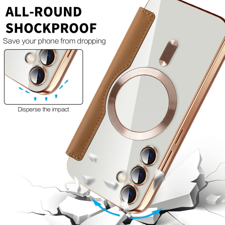 For Samsung Galaxy S23 FE 5G Shield Magsafe RFID Anti-theft Rhombus Leather Phone Case(Brown) - Galaxy S23 FE 5G Cases by PMC TechLife | Online Shopping South Africa | PMC TechLife