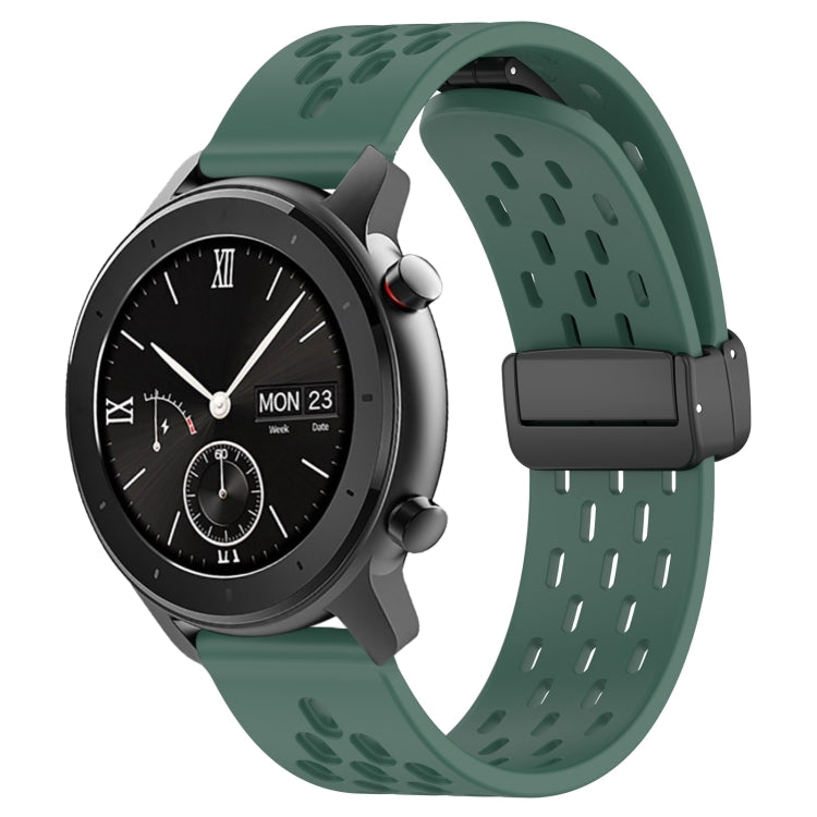 For Amazfit GTR 42mm 20mm Folding Magnetic Clasp Silicone Watch Band(Dark Green) - free shipping - PMC TechLife - Order now!