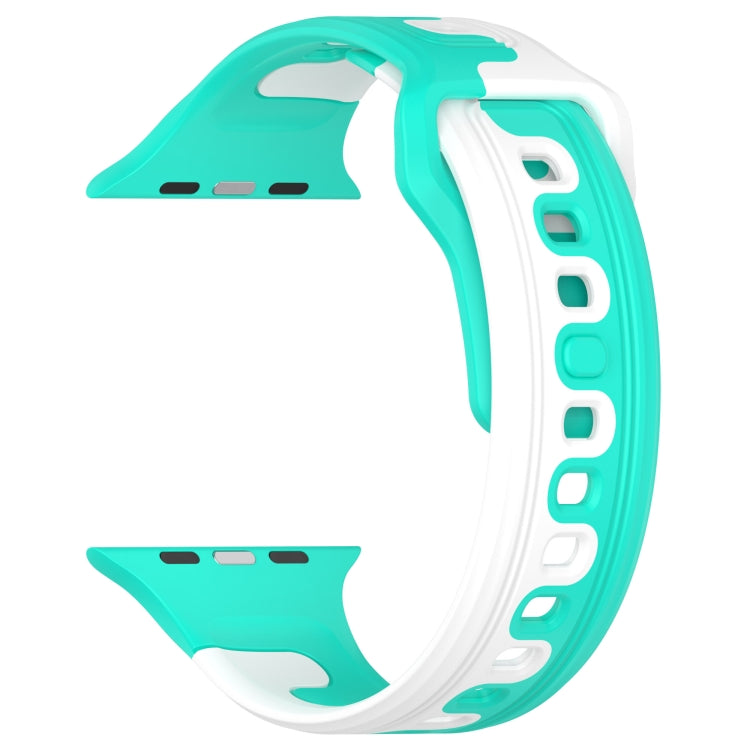 For Apple Watch 7 45mm Double Color Silicone Watch Band(Cyan+White) - Watch Bands by PMC TechLife | Online Shopping South Africa | PMC TechLife