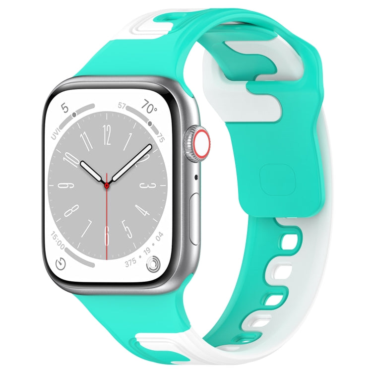 For Apple Watch 2 38mm Double Color Silicone Watch Band(Cyan+White) - Watch Bands by PMC TechLife | Online Shopping South Africa | PMC TechLife