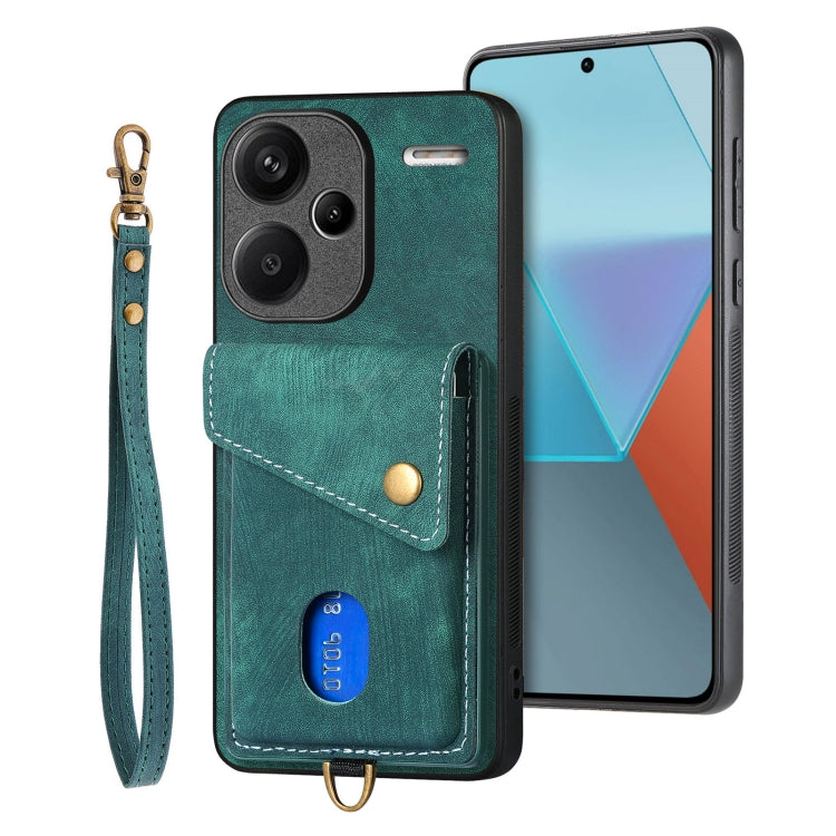 For Xiaomi Redmi Note 13 Pro+ Retro Card Wallet Fold Leather Phone Case with Strap(Green) -  by PMC TechLife | Online Shopping South Africa | PMC TechLife | Buy Now Pay Later Mobicred