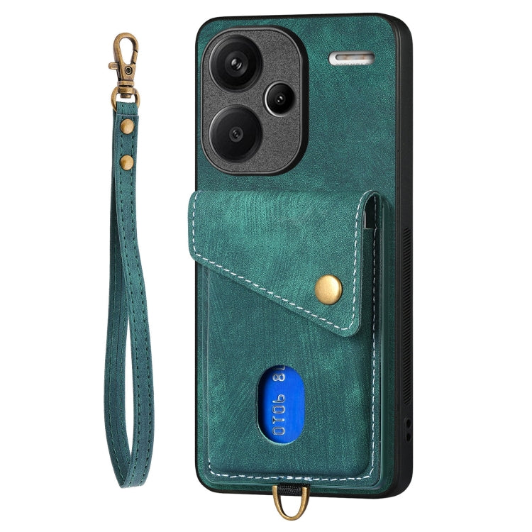 For Xiaomi Redmi Note 13 Pro+ Retro Card Wallet Fold Leather Phone Case with Strap(Green) -  by PMC TechLife | Online Shopping South Africa | PMC TechLife | Buy Now Pay Later Mobicred