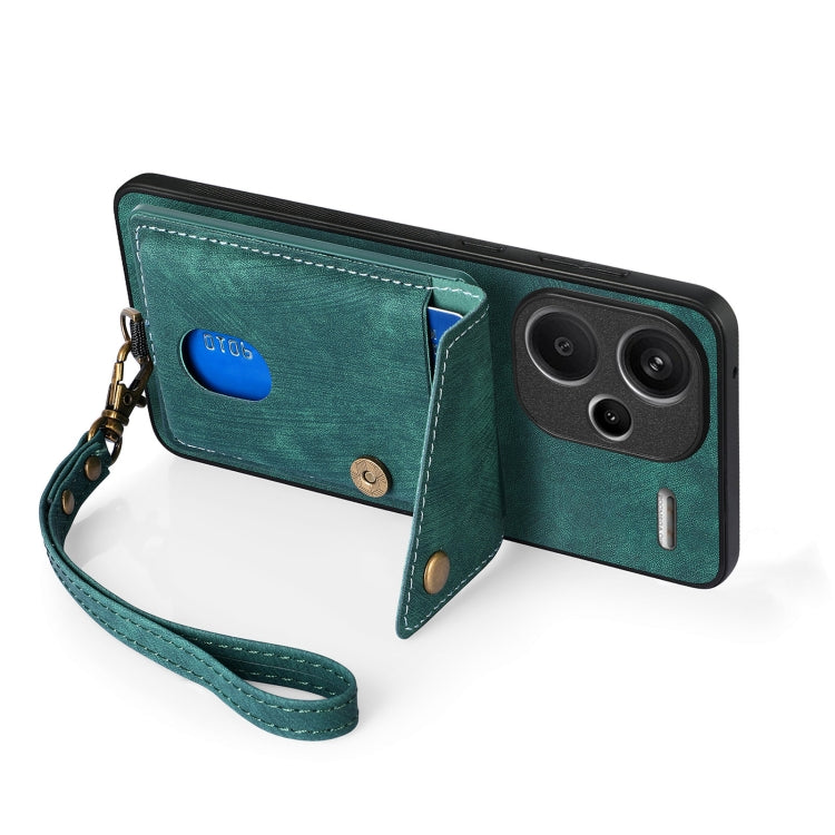 For Xiaomi Redmi Note 13 Pro+ Retro Card Wallet Fold Leather Phone Case with Strap(Green) -  by PMC TechLife | Online Shopping South Africa | PMC TechLife | Buy Now Pay Later Mobicred