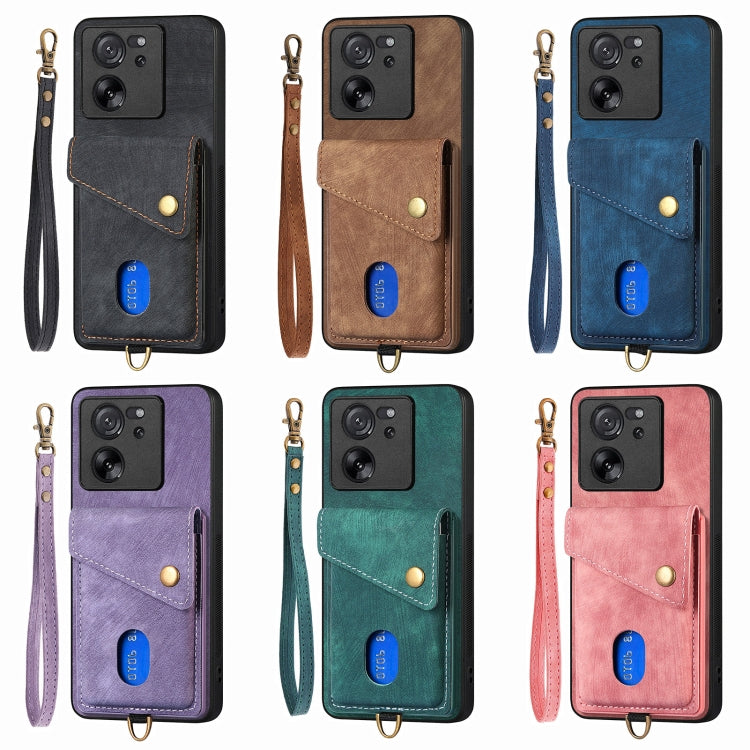 For Xiaomi Redmi Note 13 Pro+ Retro Card Wallet Fold Leather Phone Case with Strap(Green) -  by PMC TechLife | Online Shopping South Africa | PMC TechLife | Buy Now Pay Later Mobicred