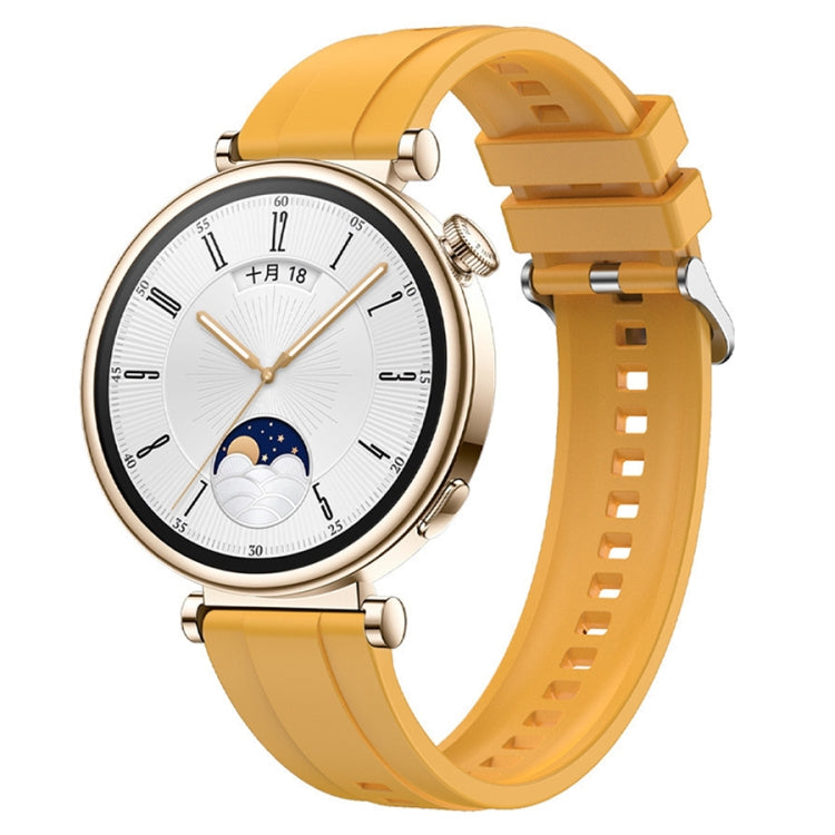 For Huawei Watch GT4 41mm Tire Pattern Silver Buckle Silicone Watch Band(Yellow) - Watch Bands by PMC TechLife | Online Shopping South Africa | PMC TechLife