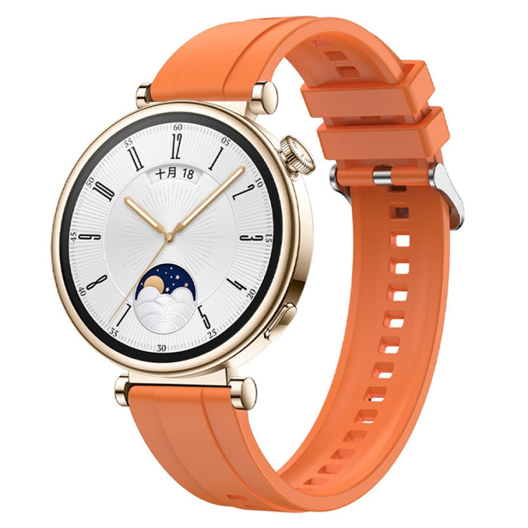 For Huawei Watch GT4 41mm Tire Pattern Silver Buckle Silicone Watch Band(Orange) - Watch Bands by PMC TechLife | Online Shopping South Africa | PMC TechLife