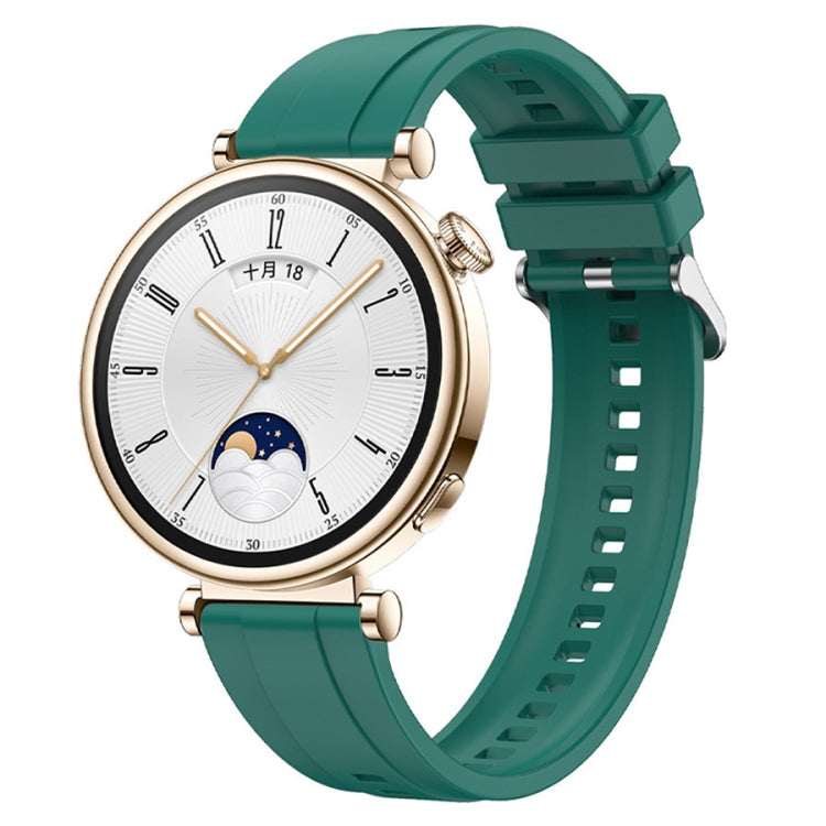 For Huawei Watch GT4 41mm Tire Pattern Silver Buckle Silicone Watch Band(Dark Green) - Watch Bands by PMC TechLife | Online Shopping South Africa | PMC TechLife