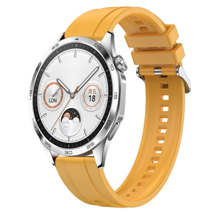 For Huawei Watch GT4 46mm Tire Pattern Silver Buckle Silicone Watch Band(Yellow) - Watch Bands by PMC TechLife | Online Shopping South Africa | PMC TechLife