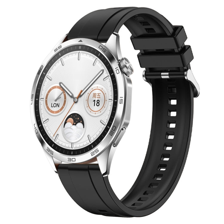 For Huawei Watch GT4 46mm Tire Pattern Silver Buckle Silicone Watch Band(Black) - Watch Bands by PMC TechLife | Online Shopping South Africa | PMC TechLife