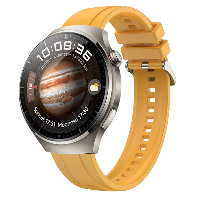 For Huawei Watch 4 Pro Tire Pattern Silver Buckle Silicone Watch Band(Yellow) - Watch Bands by PMC TechLife | Online Shopping South Africa | PMC TechLife