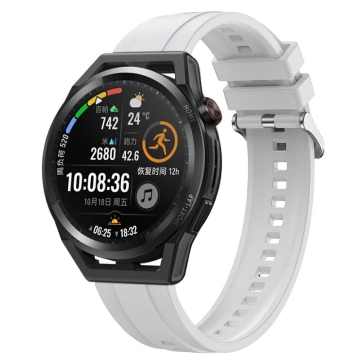 For Huawei Watch3 Pro New / GT Runner Tire Pattern Silver Buckle Silicone Watch Band(White) - Watch Bands by PMC TechLife | Online Shopping South Africa | PMC TechLife