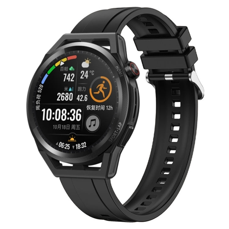 For Huawei Watch3 Pro New / GT Runner Tire Pattern Silver Buckle Silicone Watch Band(Black) - Watch Bands by PMC TechLife | Online Shopping South Africa | PMC TechLife