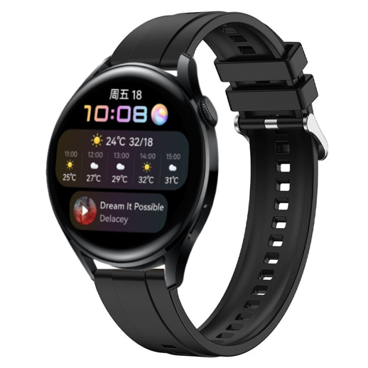 For Huawei Watch 3 / 3 Pro Tire Pattern Silver Buckle Silicone Watch Band(Black) - Watch Bands by PMC TechLife | Online Shopping South Africa | PMC TechLife