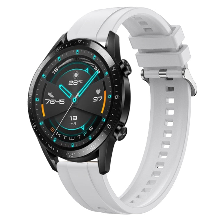 For Huawei Watch GT 42mm / 46mm Tire Pattern Silver Buckle Silicone Watch Band(White) - Watch Bands by PMC TechLife | Online Shopping South Africa | PMC TechLife