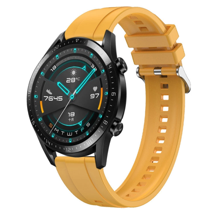 For Huawei Watch GT 42mm / 46mm Tire Pattern Silver Buckle Silicone Watch Band(Yellow) - Watch Bands by PMC TechLife | Online Shopping South Africa | PMC TechLife