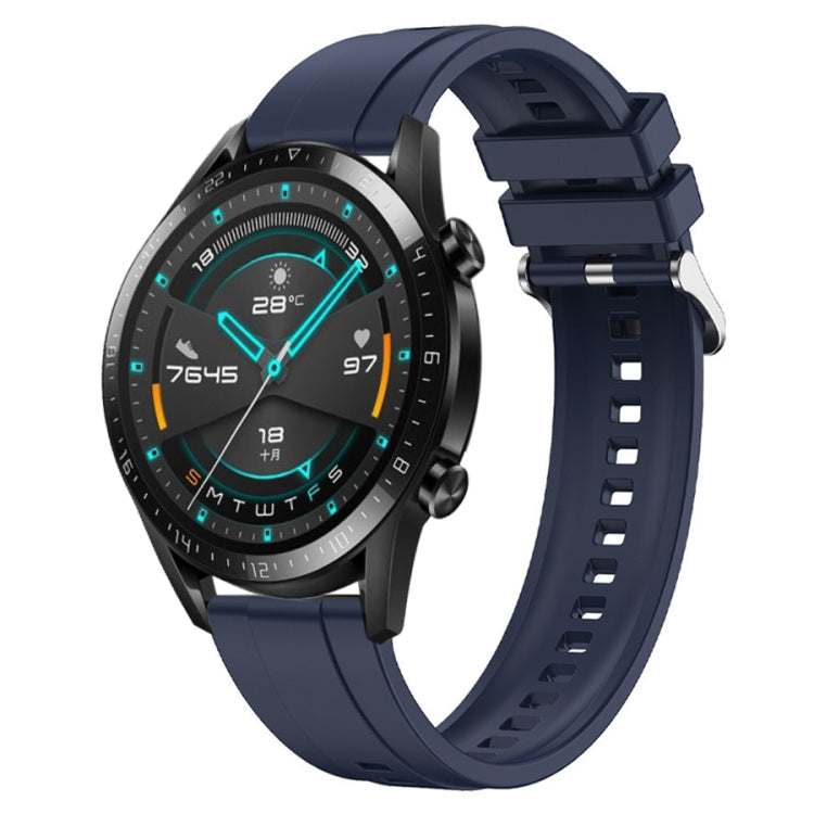 For Huawei Watch GT 42mm / 46mm Tire Pattern Silver Buckle Silicone Watch Band(Midnight Blue) - Watch Bands by PMC Jewellery | Online Shopping South Africa | PMC Jewellery