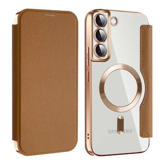 For Samsung Galaxy S22+ 5G Shield MagSafe RFID Anti-theft Leather Phone Case(Brown) - Galaxy S22+ 5G Cases by PMC Jewellery | Online Shopping South Africa | PMC Jewellery | Buy Now Pay Later Mobicred