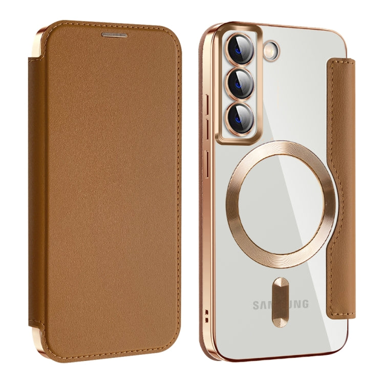 For Samsung Galaxy S22 5G Shield MagSafe RFID Anti-theft Leather Phone Case(Brown) - free shipping - PMC TechLife - Order now!