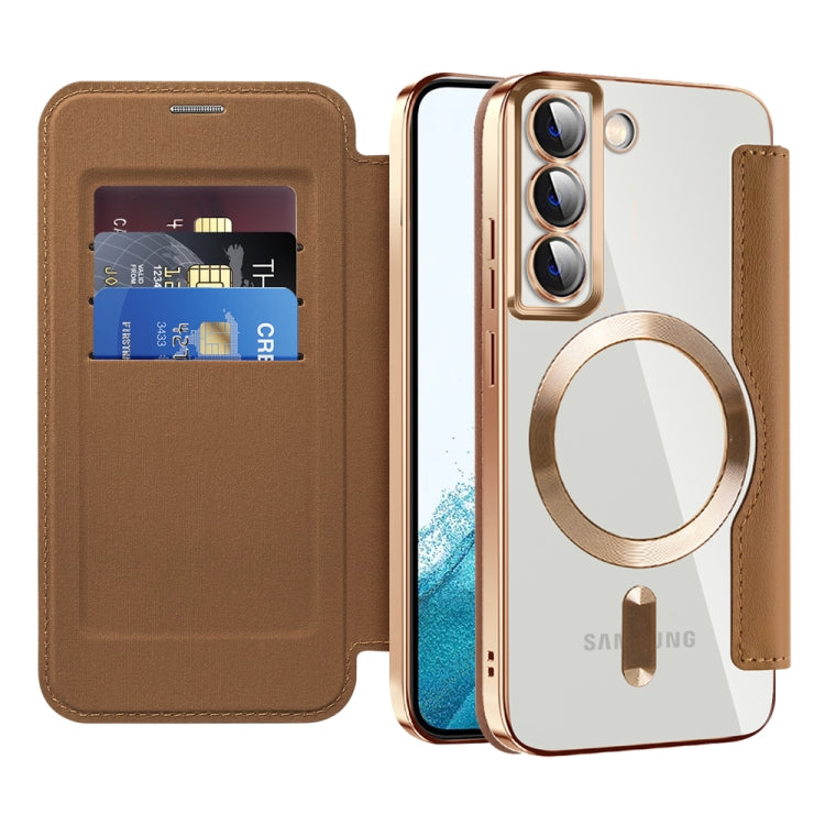 For Samsung Galaxy S22 5G Shield MagSafe RFID Anti-theft Leather Phone Case(Brown) - free shipping - PMC TechLife - Order now!