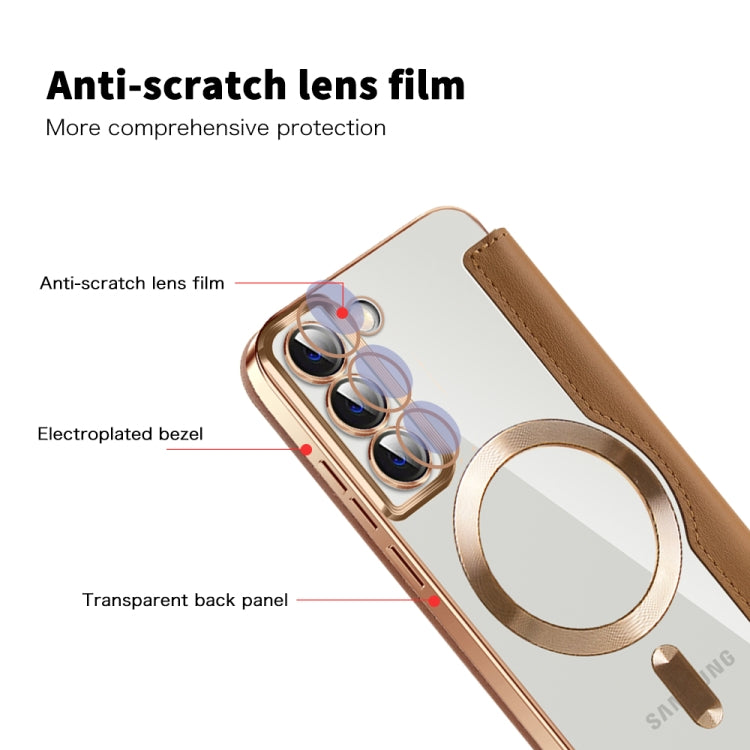 For Samsung Galaxy S22 5G Shield MagSafe RFID Anti-theft Leather Phone Case(Brown) - free shipping - PMC TechLife - Order now!