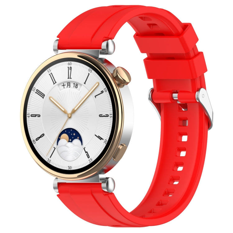 For Huawei Watch GT4 41mm Official Steps Style Silver Buckle Silicone Watch Band(Red) - Watch Bands by PMC TechLife | Online Shopping South Africa | PMC TechLife