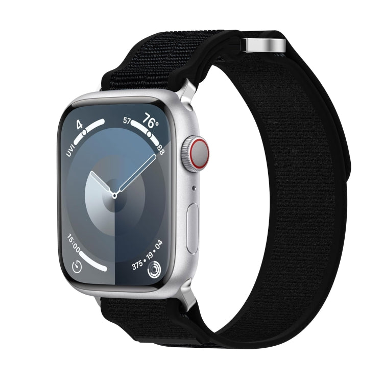 For Apple Watch Series 7 45mm Double Hook and Loop Faster Nylon Watch Band(Black) - Watch Bands by PMC TechLife | Online Shopping South Africa | PMC TechLife | Buy Now Pay Later Mobicred