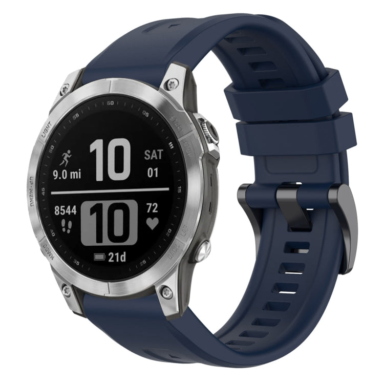 Compatible with Garmin Fenix 7 Pro Solid Color Black Buckle Silicone Quick Release Watch Band(Dark Blue) - free shipping - PMC TechLife - Order now!