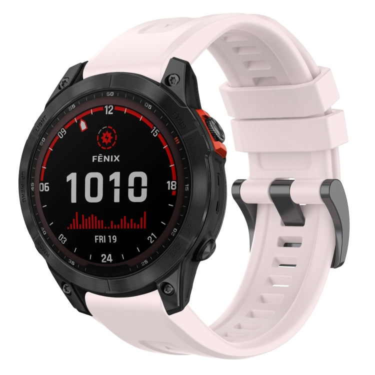 Compatible with Garmin Fenix 7 Solar / Sapphire Solar Solid Color Black Buckle Silicone Quick Release Watch Band(Pink) - free shipping - PMC TechLife - Order now!