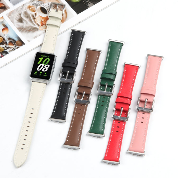 For Samsung Galaxy Watch Fit 3 Leather Sewing Thread Pin Buckle Watch Band(Beige) - Watch Bands by PMC TechLife | Online Shopping South Africa | PMC TechLife