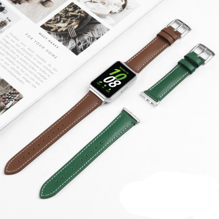 For Samsung Galaxy Watch Fit 3 Leather Sewing Thread Pin Buckle Watch Band(Pink) - free shipping - PMC TechLife - Order now!