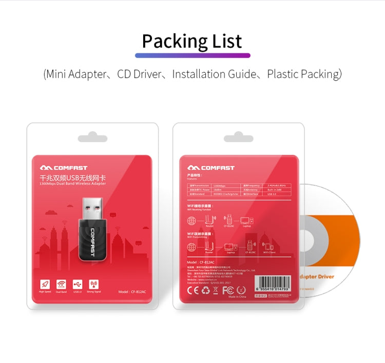 COMFAST CF-812AC 1300 Mbps Dual Band Mini USB WiFi Adapter - USB Network Adapter by COMFAST | Online Shopping South Africa | PMC Jewellery