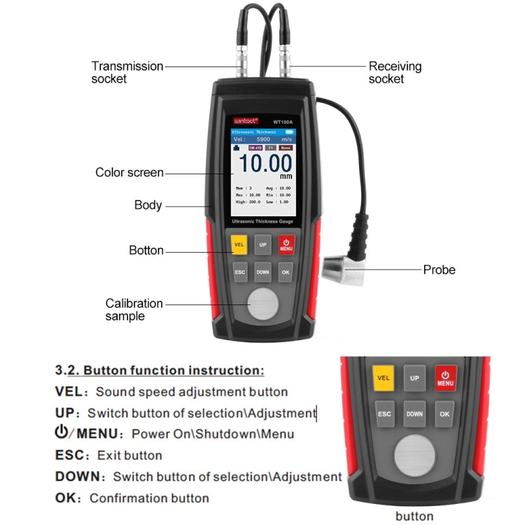 Wintact WT100A Digital Ultrasonic Thickness Gauge Meter Tester USB Charging Digital Thickness Metal Tester High Precision - Coating Thickness Gauge by Wintact | Online Shopping South Africa | PMC Jewellery