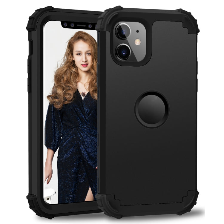 For iPhone 11 PC+ Silicone Three-piece Anti-drop Mobile Phone Protective Back Cover(Black) - iPhone 11 Cases by PMC TechLife | Online Shopping South Africa | PMC TechLife
