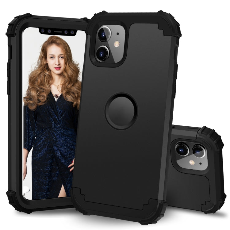 For iPhone 11 PC+ Silicone Three-piece Anti-drop Mobile Phone Protective Back Cover(Black) - iPhone 11 Cases by PMC TechLife | Online Shopping South Africa | PMC TechLife