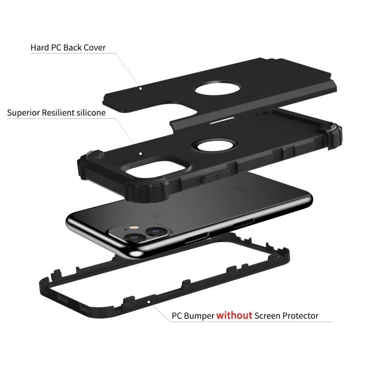 For iPhone 11 PC+ Silicone Three-piece Anti-drop Mobile Phone Protective Back Cover(Black) - iPhone 11 Cases by PMC TechLife | Online Shopping South Africa | PMC TechLife