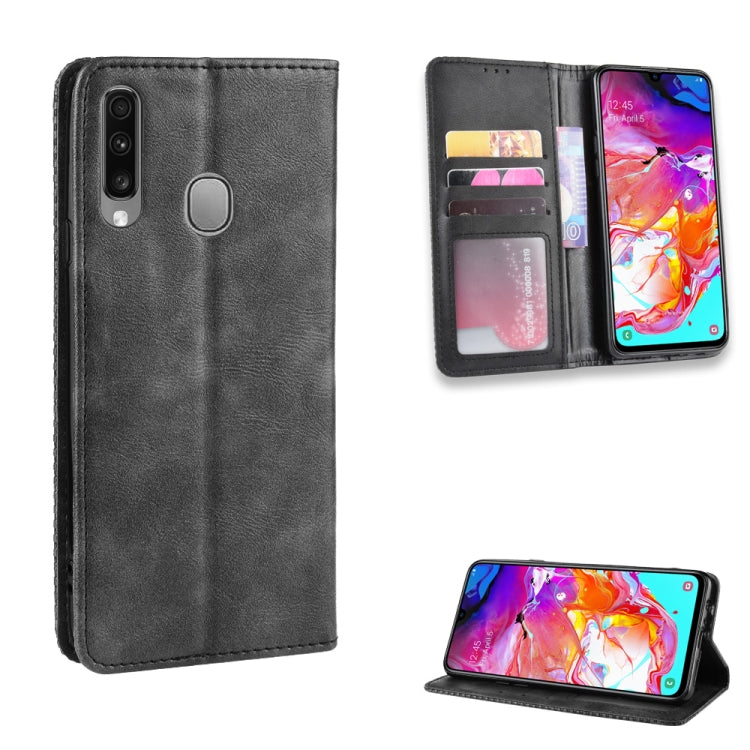 For Galaxy A20s  Magnetic Buckle Retro Crazy Horse Texture Horizontal Flip Leather Case  , with Holder & Card Slots & Photo Frame(Black) - Galaxy Phone Cases by PMC Jewellery | Online Shopping South Africa | PMC Jewellery