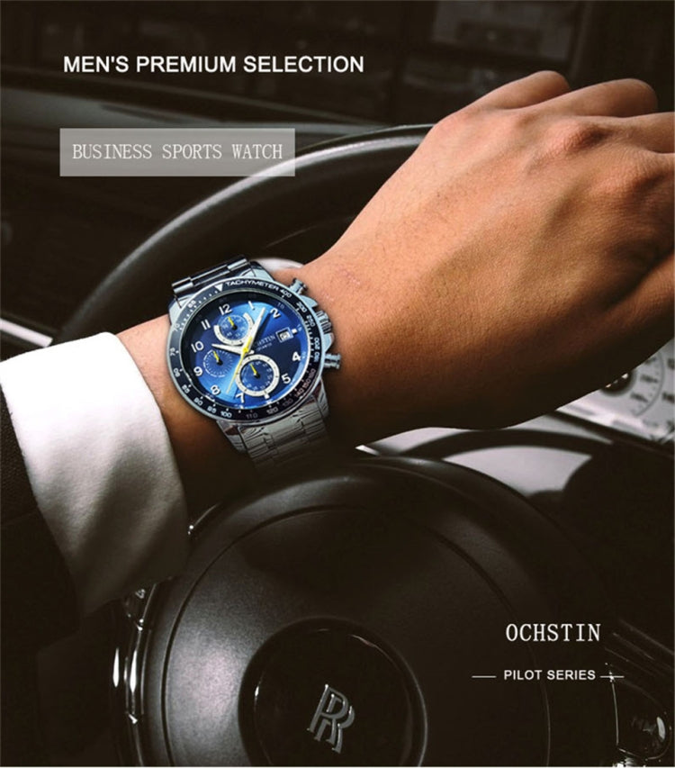 OCHSTIN   6112 Men Multi  Function Watch Fashion Sports Business Calendar Luminous Men Watch Quartz Watch Steel Watch(Blue) - Sport Watches by OCHSTIN | Online Shopping South Africa | PMC Jewellery | Buy Now Pay Later Mobicred