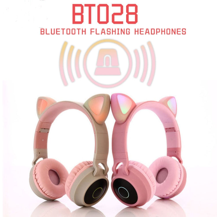 BT028C Cute Cat Ear Bluetooth 5.0 Headphones Foldable On-Ear Stereo Wireless Headset Headphone with Mic / LED Light / FM Radio / TF Card(Purple) - Headset & Headphone by PMC Jewellery | Online Shopping South Africa | PMC Jewellery