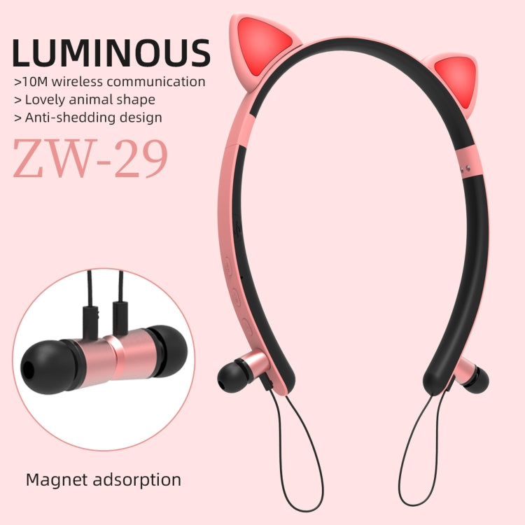 ZW29 Cat Ear Stereo Sound HIFI Fashion Outdoor Portable Sports Wireless  Bluetooth Headset with Mic & LED Light Glowing(Purple) - Neck-mounted Earphone by PMC Jewellery | Online Shopping South Africa | PMC Jewellery