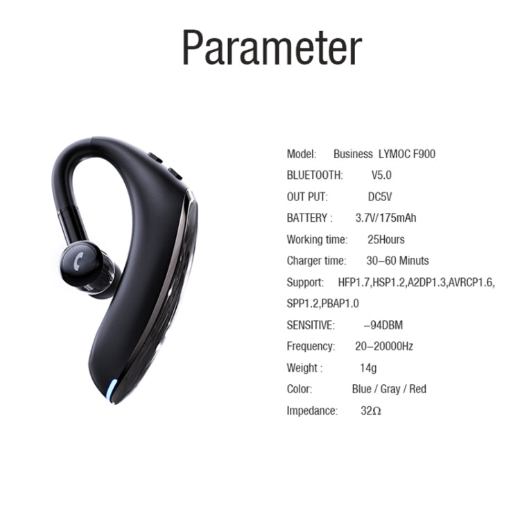 F900 Mini Earhook 180° Freely Rotating Wireless Bluetooth 5.0 Earphone Car Handsfree Call Headphone(Black Gray) - Bluetooth Earphone by PMC Jewellery | Online Shopping South Africa | PMC Jewellery