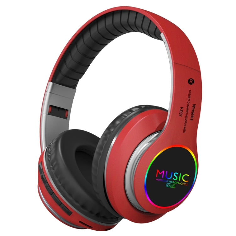 VJ033 Multi-function Upgrade Bluetooth 5.0 Headset Stereo Wireless LED Microphone FM Radio Headset(Red) - Headset & Headphone by PMC TechLife | Online Shopping South Africa | PMC TechLife