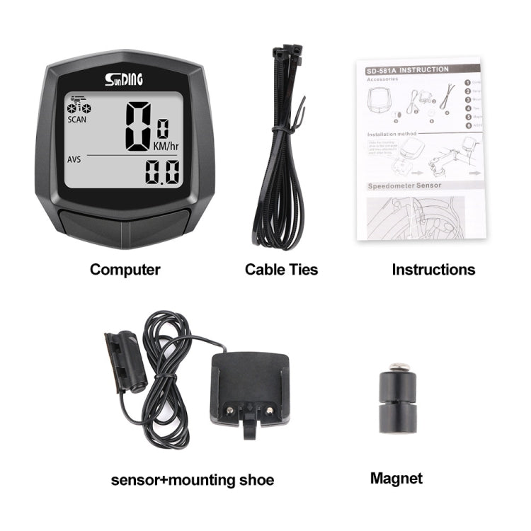 SUNDING SD-581A Bike Wired Computer Speedometer Odometer Cycling Bicycle Waterproof Measurable Temperature Stopwatch - Speedometers by SUNDING | Online Shopping South Africa | PMC TechLife | Buy Now Pay Later Mobicred