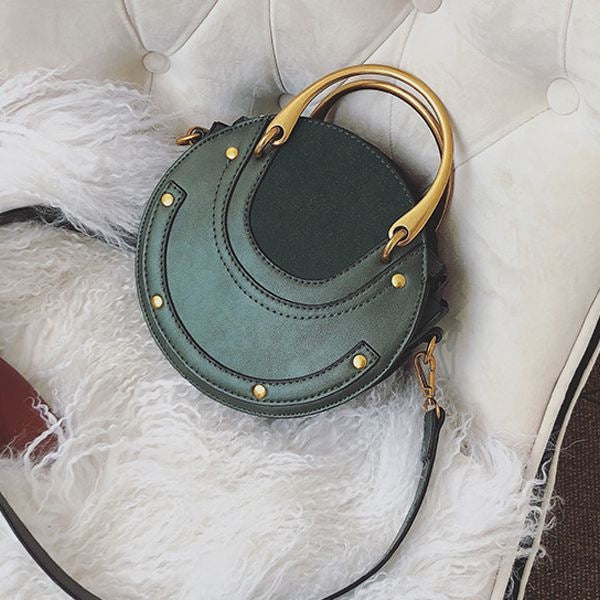 Circular Scrub PU Leather Women Bags Retro Handbag Shoulder Mini Bag(Green) - Handbags by PMC TechLife | Online Shopping South Africa | PMC TechLife | Buy Now Pay Later Mobicred