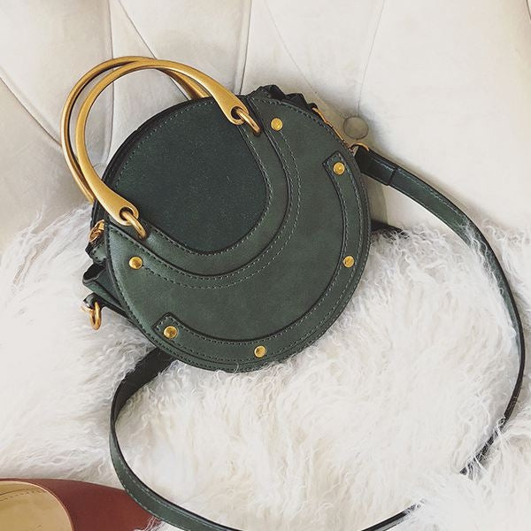 Circular Scrub PU Leather Women Bags Retro Handbag Shoulder Mini Bag(Green) - Handbags by PMC TechLife | Online Shopping South Africa | PMC TechLife | Buy Now Pay Later Mobicred