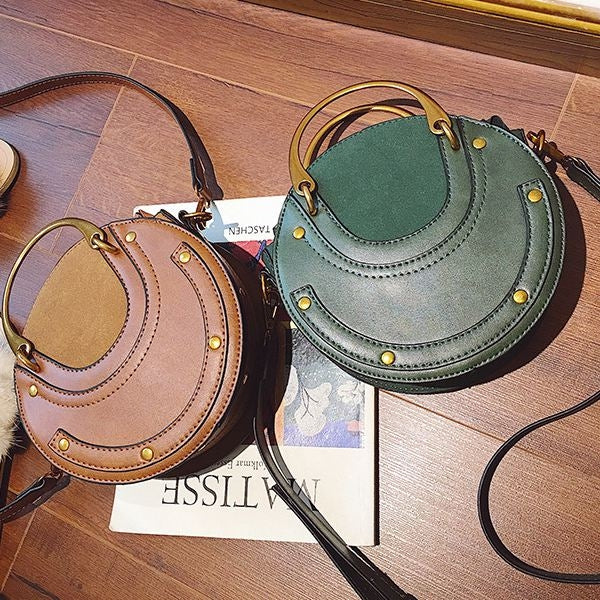 Circular Scrub PU Leather Women Bags Retro Handbag Shoulder Mini Bag(Green) - Handbags by PMC TechLife | Online Shopping South Africa | PMC TechLife | Buy Now Pay Later Mobicred