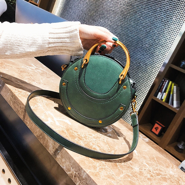 Circular Scrub PU Leather Women Bags Retro Handbag Shoulder Mini Bag(Green) - Handbags by PMC TechLife | Online Shopping South Africa | PMC TechLife | Buy Now Pay Later Mobicred